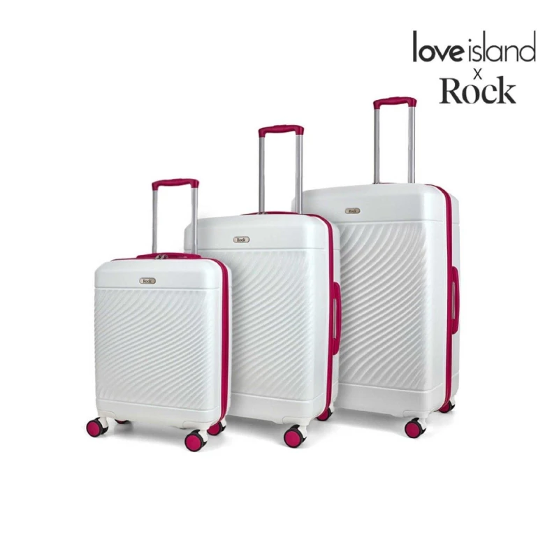 Image of Rock Rock Love Island 3pc Suitcase Set White/Pink - Rock - Size: 3 Piece Set White/Pink 3 Piece Set UH37504