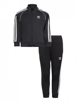 Image of Boys, adidas Originals Kids Unisex Superstar Tracksuit - Black/White, Size 7-8 Years