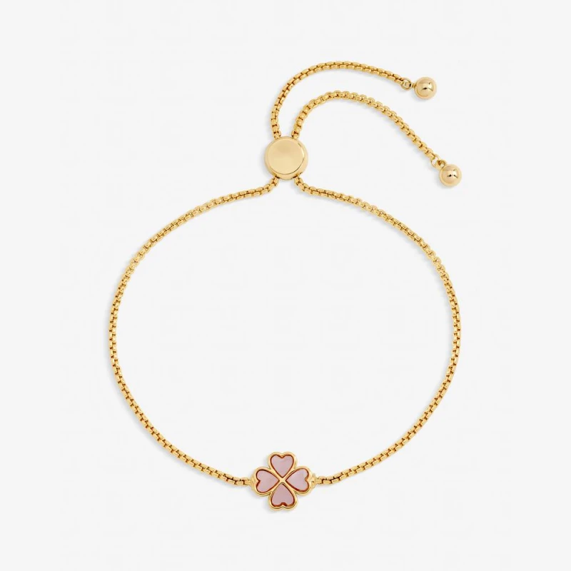 Image of Jon Richard Womens Gold Plated & Pink Enamel Heart Clover Toggle Bracelet Gold Female One Size