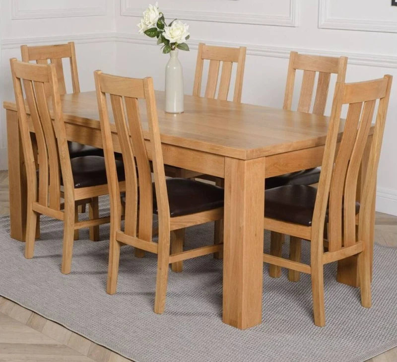 Image of Thats Furniture Dakot 182 x 92cm Oak Large Dining Table & 6 Princeton Chairs in Brown Size: 182 x 92cm Brown Unisex 182 x 92 cm