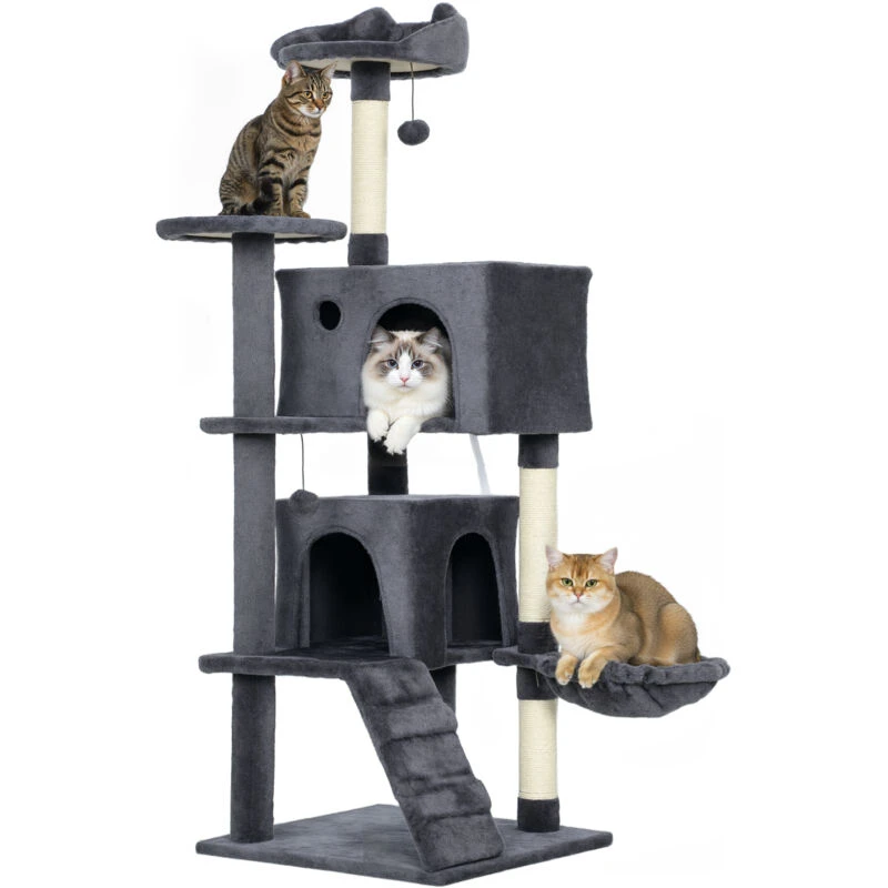Image of 140Cm Pawhut Cat Tree With Sisal Scratching Posts, Cat Houses, Dark Grey