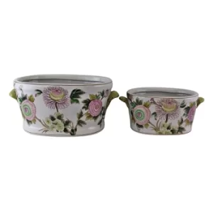 Image of Set of 2 Ceramic Footbath Planters, Floral Design