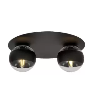 image of Emibig Solar Black Globe Ceiling Light with Clear,Black Glass Shades, 2x E14