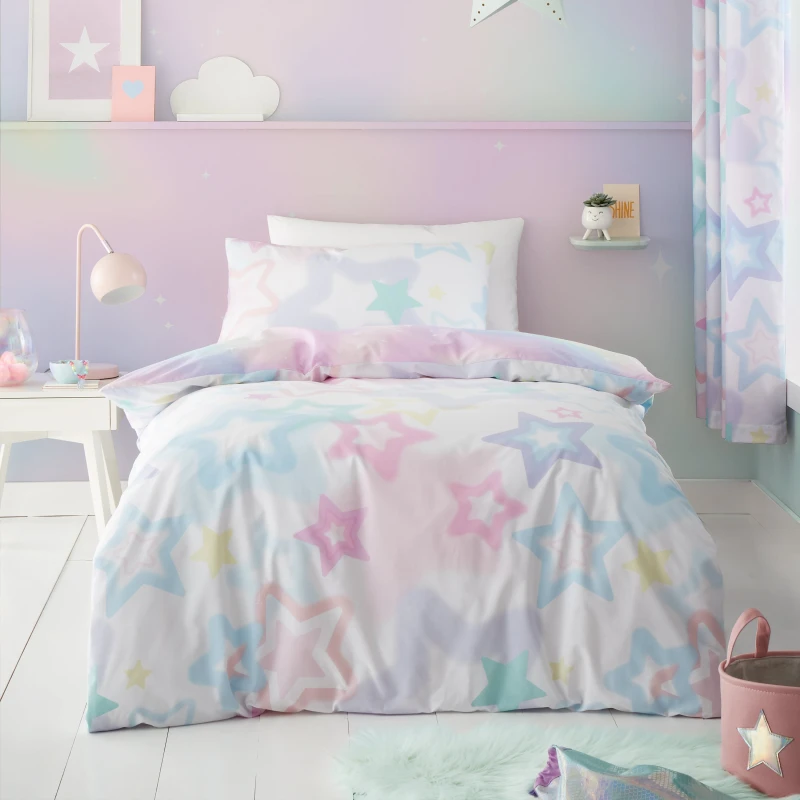 Image of Catherine Lansfield White Ombre Stars Duvet Cover and Pillowcase Set White