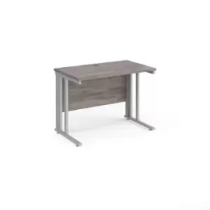 Image of Maestro 25 straight desk 1000mm x 600mm - silver cable managed leg frame and grey oak top