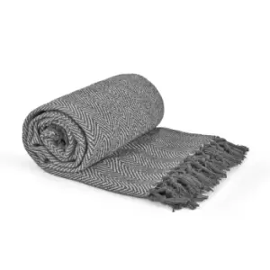 image of Emma Barclay 100% Recycled Cotton Herringbone Throw Silver