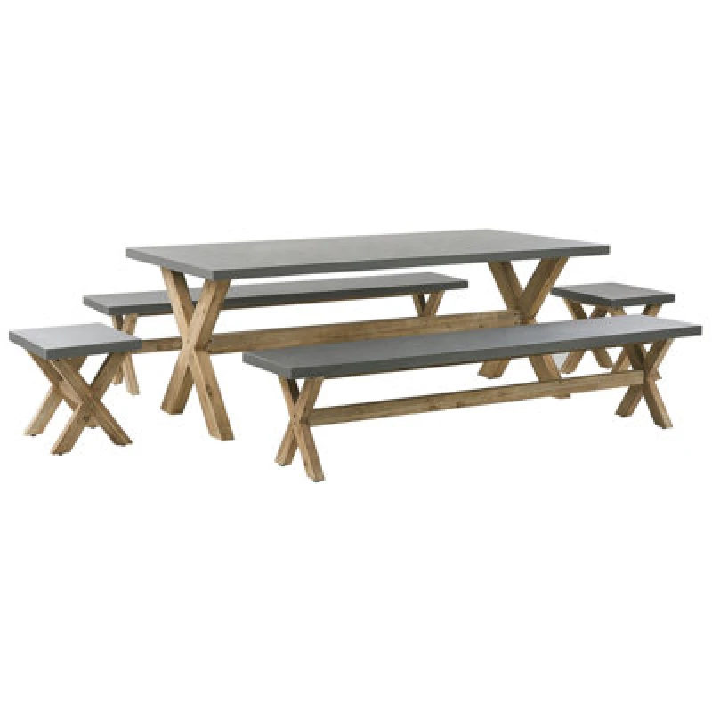 Image of Beliani Garden Dining Set With Benches And Stools 8 Seater Olbia Concrete Grey