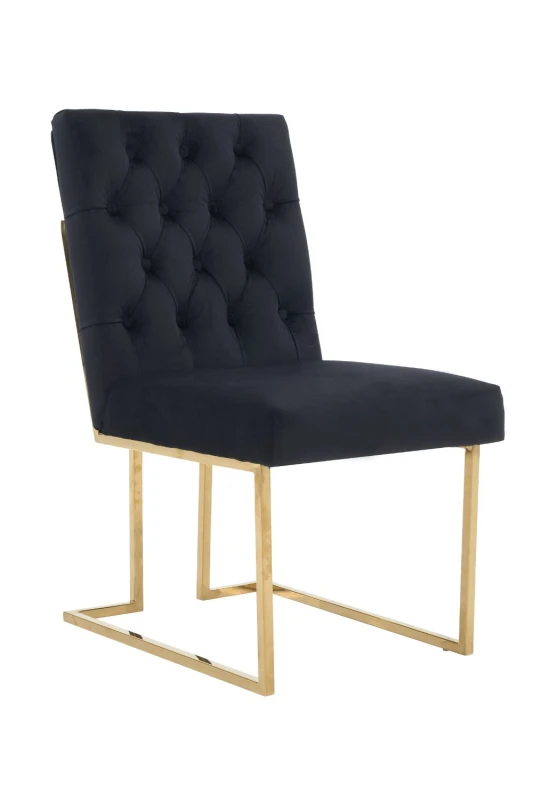 Image of Life Interiors Life Interiors Single Siena Luxury Tufted Velvet Dining Chair with Gold Frame in Black One Size Unisex 5056660010236