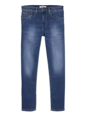 Image of Tommy Jeans TJM Austin Slim Tapered Fit Mid Blue Stretch Jeans, Mid Blue, Size 34, Inside Leg Regular, Men