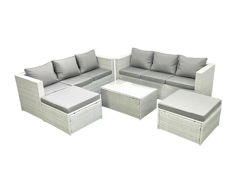 Image of Fimous Garden Outdoor PE Rattan Furniture Set 8 Seater Rattan Garden Sofa Set with 2 Big Footstools Light Grey Mixed Light Grey