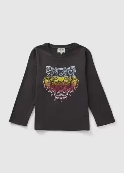 image of Kenzo Kids Rainbow Tiger Long Sleeve T-Shirt In Dark Grey