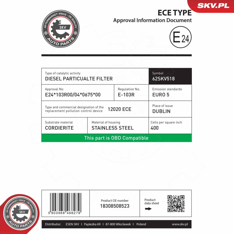 Image of ESEN SKV Diesel particulate filter ESEN SKV 62SKV518