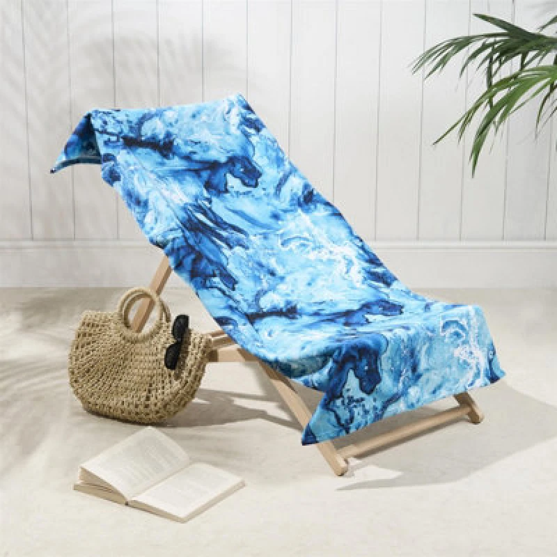 Image of OHS OHS Marble Towel Bath Quick Dry Summer Travel Microfibre Absorbent Swim in Teal Teal One Size Unisex 5027434211494