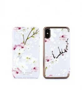 image of Ted Baker Breek Mirror Folio Case for iPhone X - Oriental Blossom, Grey, Women