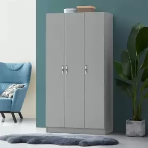 image of 3 Door Double Wardrobe In Grey - Grey