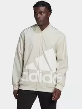 image of adidas Aeroready Essentials Giant Logo Woven Windbreaker, Silver Size M Men