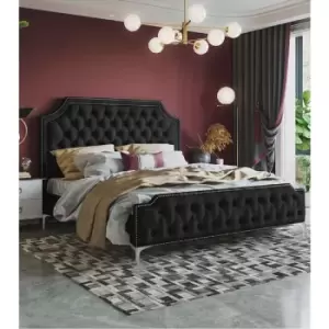Image of Gaia Upholstered Beds - Plush Velvet, Double Size Frame, Black - Black