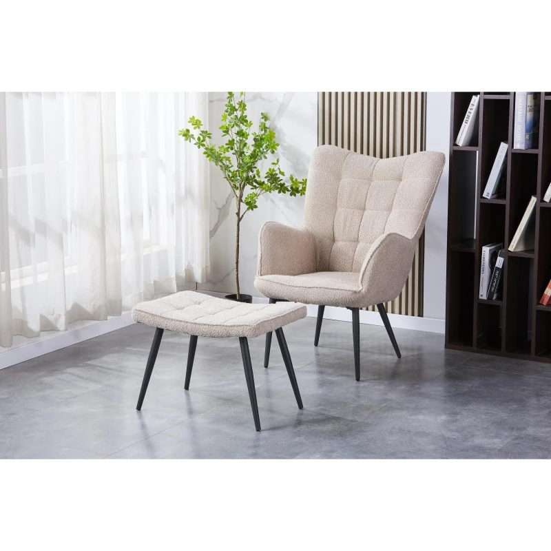 Image of Paris Boucle Light Brown Armchair & Footstool, Brown 307-08-12-01-01