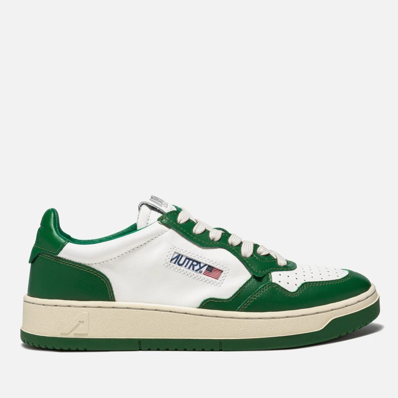 Image of Autry Bicolour Leather Court Trainers White Green male UK 7