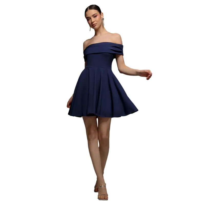 Image of Goddiva Mini Bustier Skater Dress in Crepe Womens Goddiva Bleu Female 36