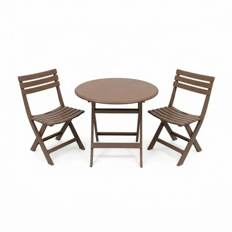 Image of Alivio 3 Piece Folding Bistro Set with Round Table & 2 Chairs Compact Outdoor Garden Furniture in Brown Brown Unisex