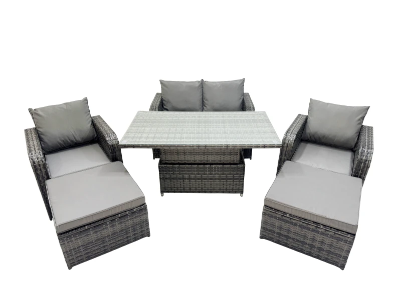 Image of Fimous 6-seater Patio Height Adjustable Rising Lifting Table Sofa Sets in Dark Grey Dark Grey Unisex