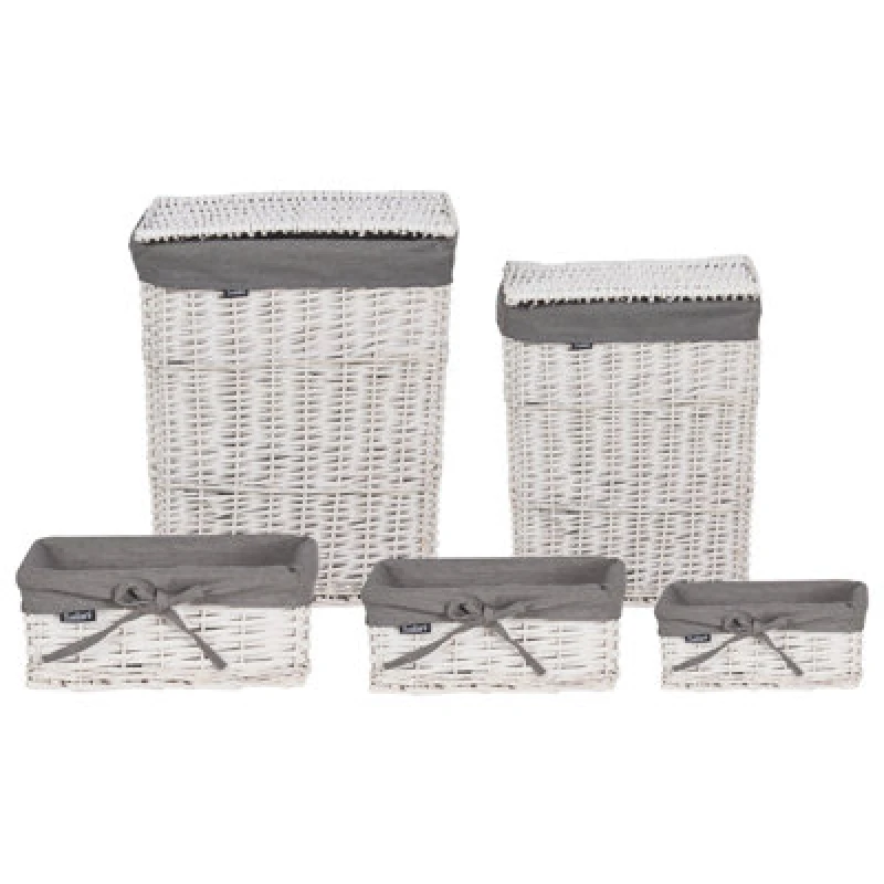 Image of Beliani Set Of 5 Baskets Ella Willow Wood White 50/86 L