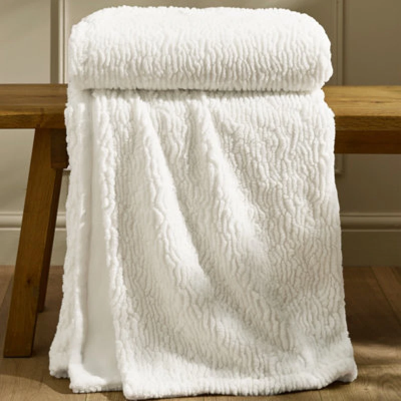 Image of Catherine Lansfield Textured Wave Faux Fur 150X200Cm Blanket Throw Cream