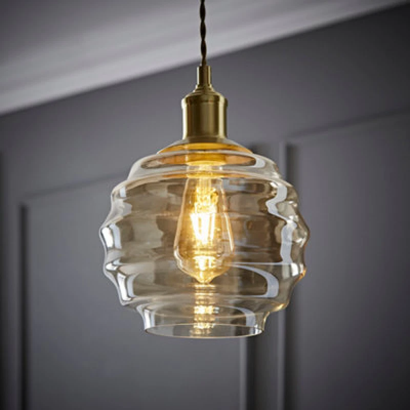 Image of ValueLights ValueLights Patty Champagne Glass Easy Fit Ceiling Pendant Lamp Shade and Bulb in Light Sand Light Sand One Size Unisex 5059406067600
