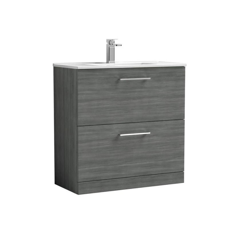 Image of Balterley Modern Bathroom 2 Soft Close Drawer Floor Standing Vanity Unit & Basin, Anthracite Woodgrain, 600mm