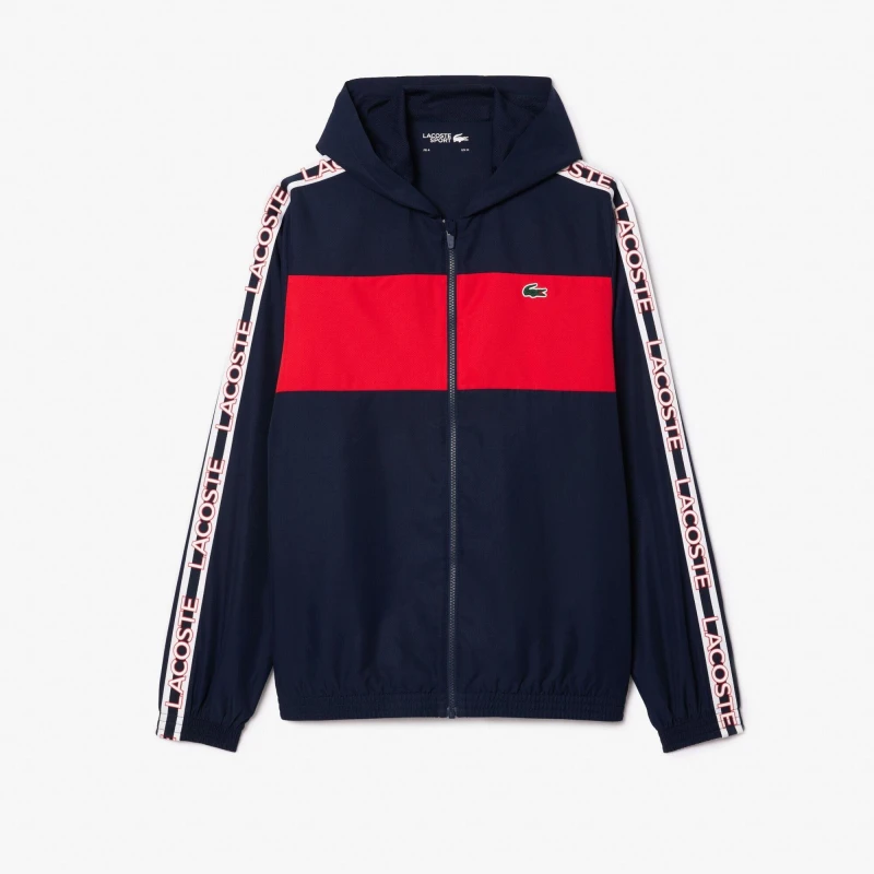 Image of Lacoste Colour Block Logo Stripe Tennis Jacket Navy male S