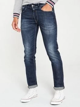 Image of Replay Grover Straight Fit Jeans - Blue, Dark Blue, Size 32, Inside Leg Long, Men