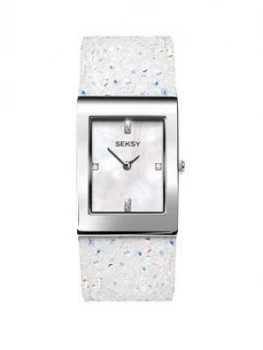 Seksy Seksy Rocks Mother Of Pearl Tank Dial White Rocks Strap Ladies Watch