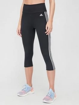 image of Adidas 3 Stripe 3/4 Leggings - Black