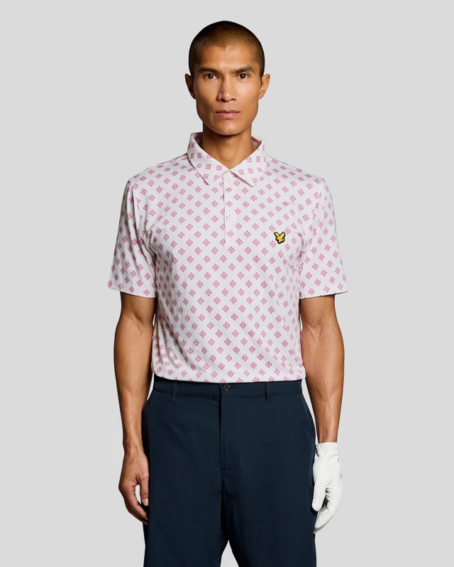 Image of Lyle & Scott Mens Golf Argyle Print Polo Shirt in White