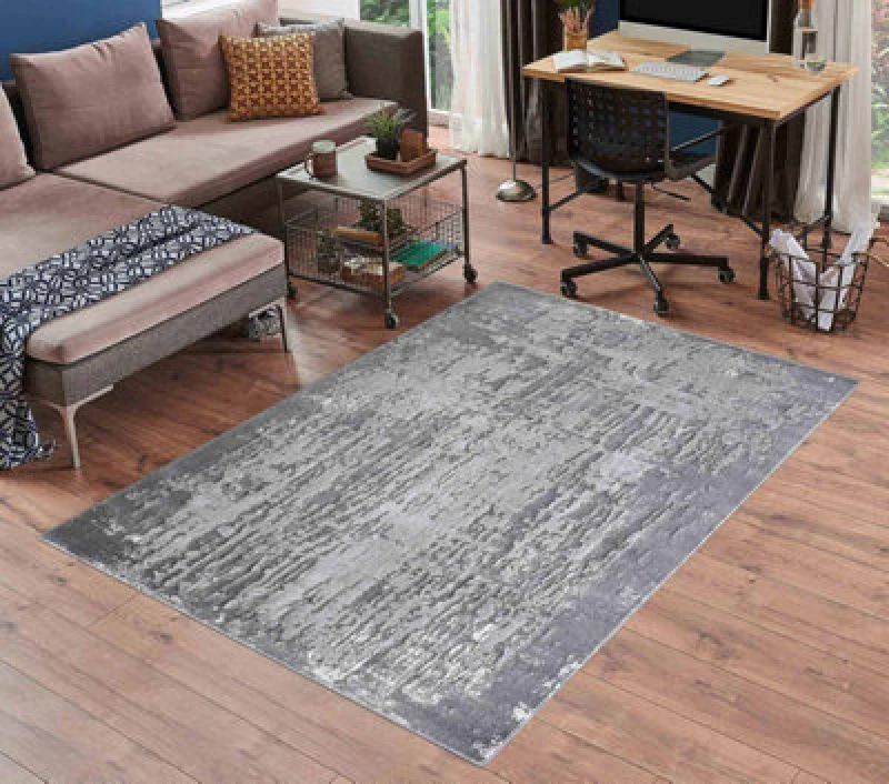 Image of Serenity Modern Abstract Abrasion Contemporary Area Rugs Grey 60X220 Cm