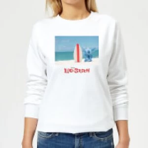 Image of Disney Lilo And Stitch Surf Beach Womens Sweatshirt - White