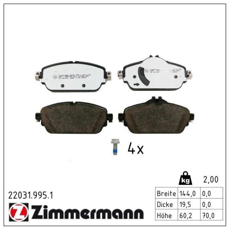 Image of ZIMMERMANN Brake pad set ZIMMERMANN 22031.995.1