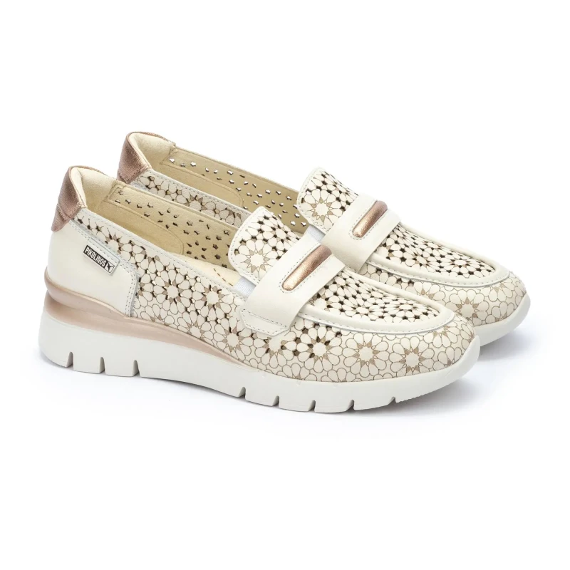 Image of Pikolinos Cantabria Leather Wedge Loafers White Women 39 (5.5 to 6);40 (6.5);41 (7)
