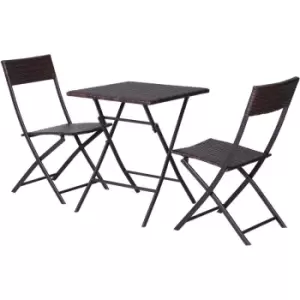 Image of 3 PCS PE Rattan Wicker Furniture Patio Rattan Bistro Set Folding for 2 Outdoor Square Table and Chair Set (Brown) - Outsunny