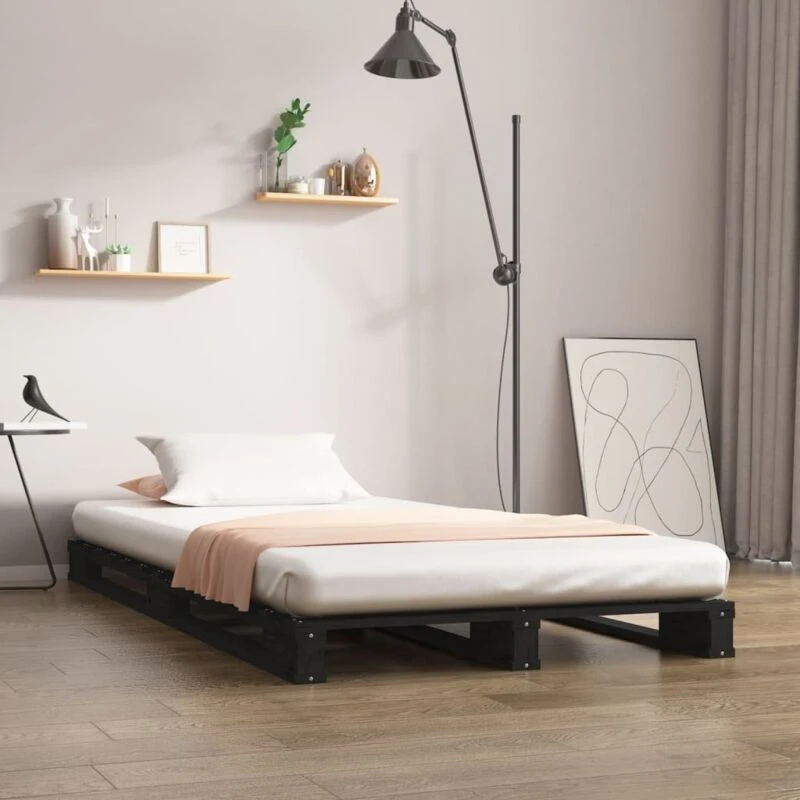 Image of Vidaxl Pallet Bed Black 75X190 Cm Small Single Solid Wood Pine, Black 821421