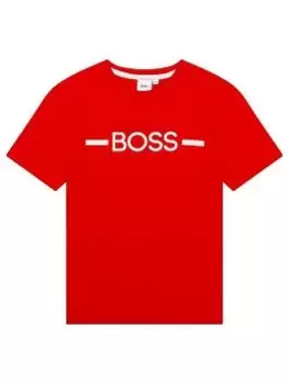 image of BOSS Boys Logo Short Sleeve T-Shirt - Bright Red, Bright Red, Size 4 Years