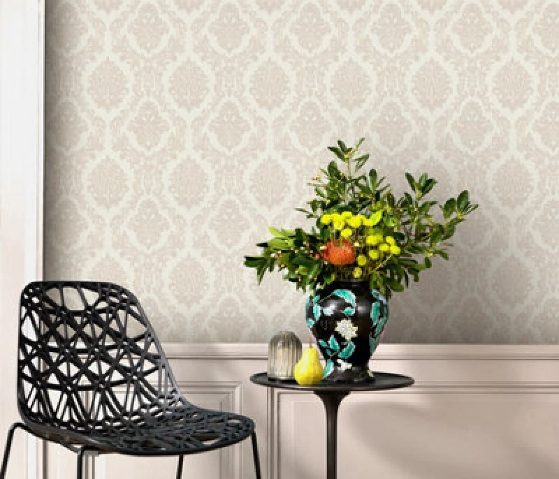 Image of Erismann Wallpaper Erismann Decadent Damask Textured Natural Vinyl Wallpaper Cream