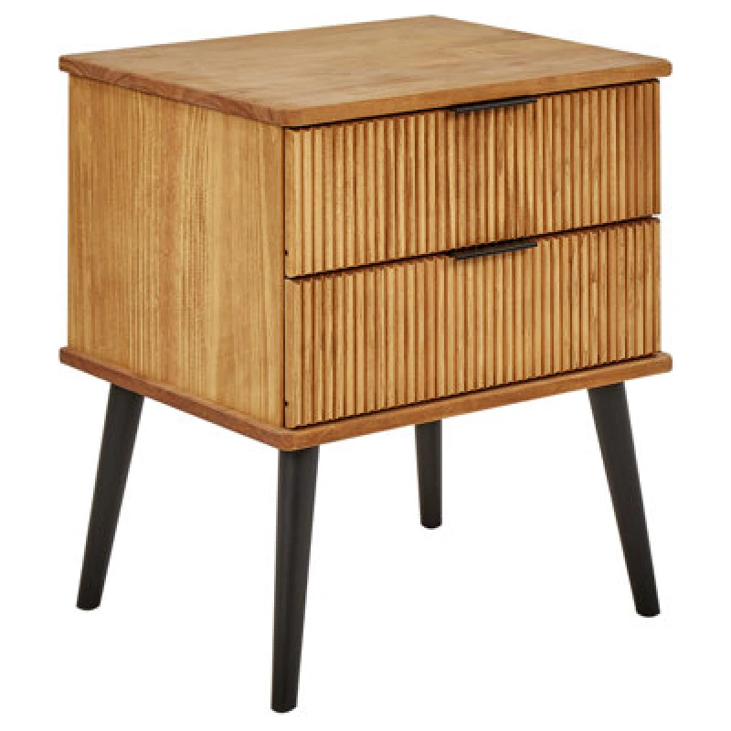 Image of Beliani 2 Drawer Bedside Table Timmins Pine Wood Brown