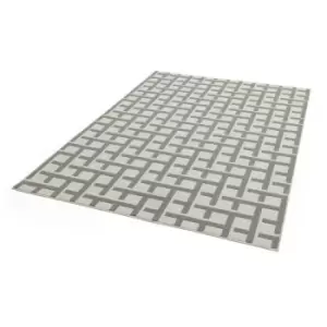 image of Antibes AN03 White Grey Grid 120cm x 170cm Rectangle - Grey and Ivory