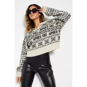 Image of I Saw It First Half Zip Apres Ski Fairisle Jumper - Brown