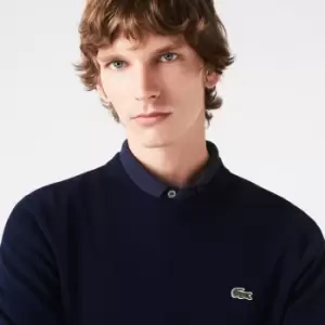 image of Lacoste Mens Organic Cotton Crew Neck Sweater Size 10 - 5XL Navy Blue