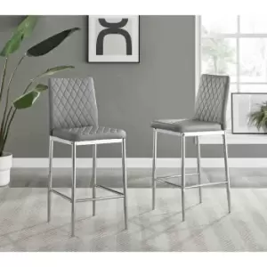 Image of Furniture Box 2x Milan Grey Leather Silver Leg Bar Stools