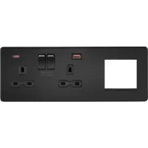 image of Screwless 13A 2G DP Socket with USB Fastcharge + 2G Modular Combination Plate - Matt Black 230V IP20