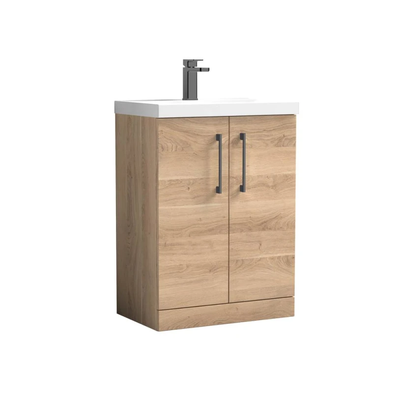 Image of BALTERLEY Balterley Level Contemporary Bathroom Floor Standing 2-Door Vanity & Basin, Bleached Oak, 600mm BALARN3003AH716